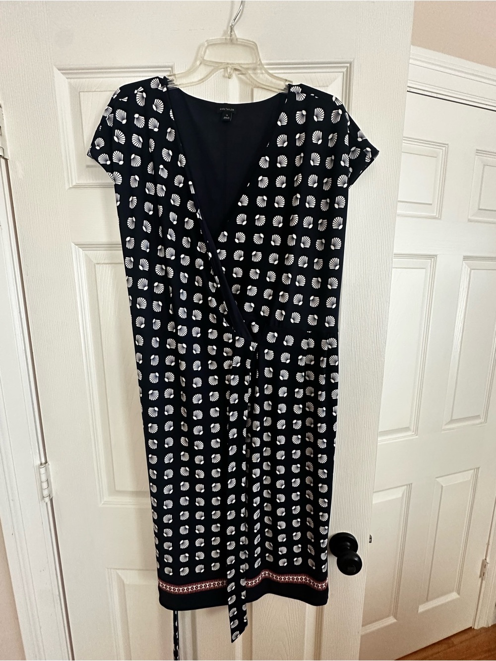 Ann Taylor Black and White Shell Design Midi Wrap Dress